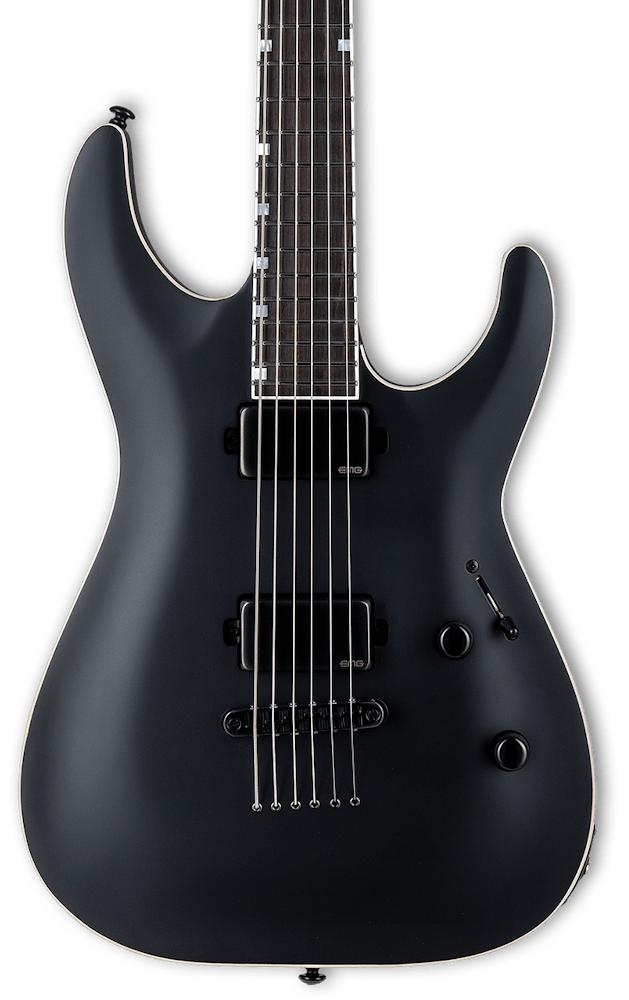 ESP LTD Deluxe MH-1000 Baritone Electric Guitar in Black Satin