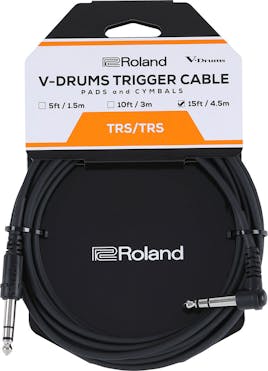 Roland Percussion Trigger Cable with straight & Angled TRS 1/4" Jack Connectors 15 Foot / 4.5M
