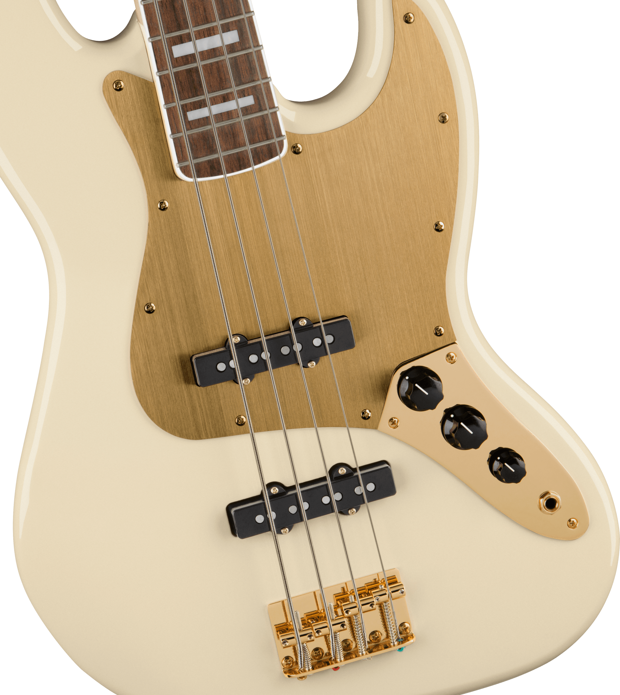 Squier 40th Anniversary Jazz Bass Gold Edition in Olympic White 