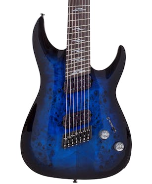 Schecter Omen Elite-7 MS 7 String Electric Guitar in See Thru Blue Burst