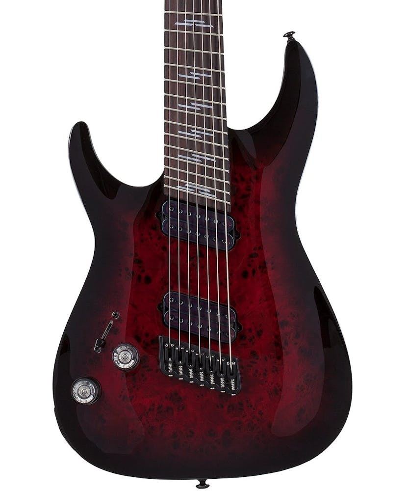 Schecter Omen Elite-7 MS 7 String Left Handed Electric Guitar in Black Cherry Burst