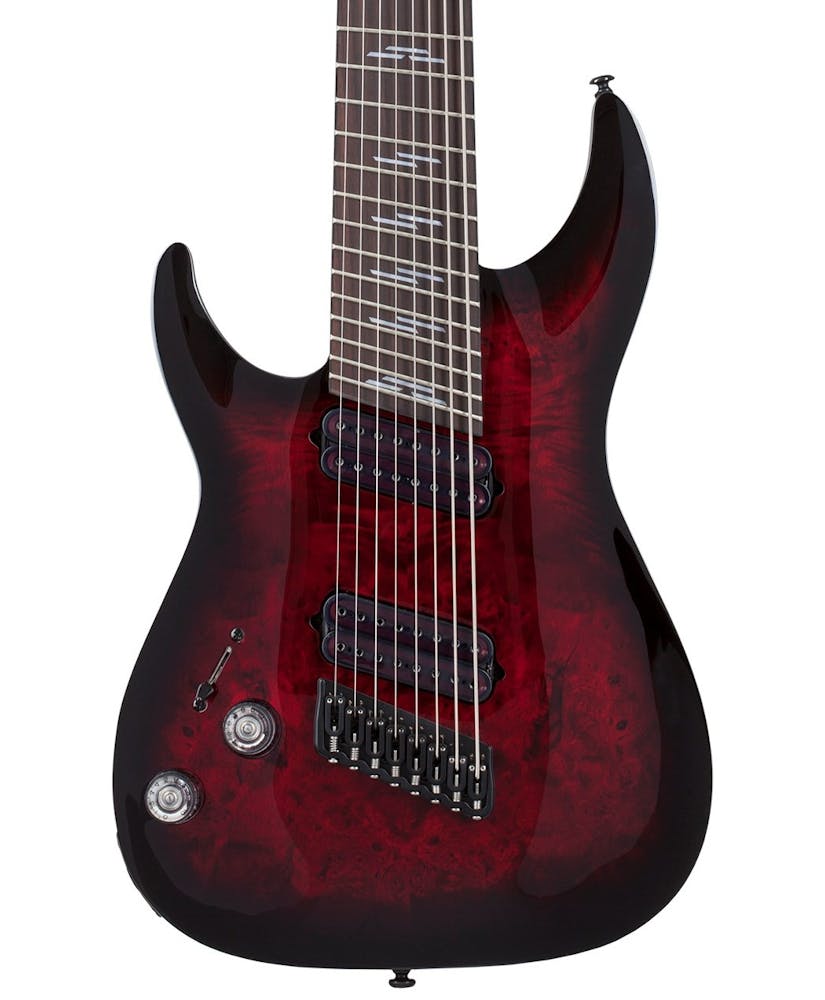 Schecter Omen Elite-8 MS 8 String Left Handed Electric Guitar in Black Cherry Burst