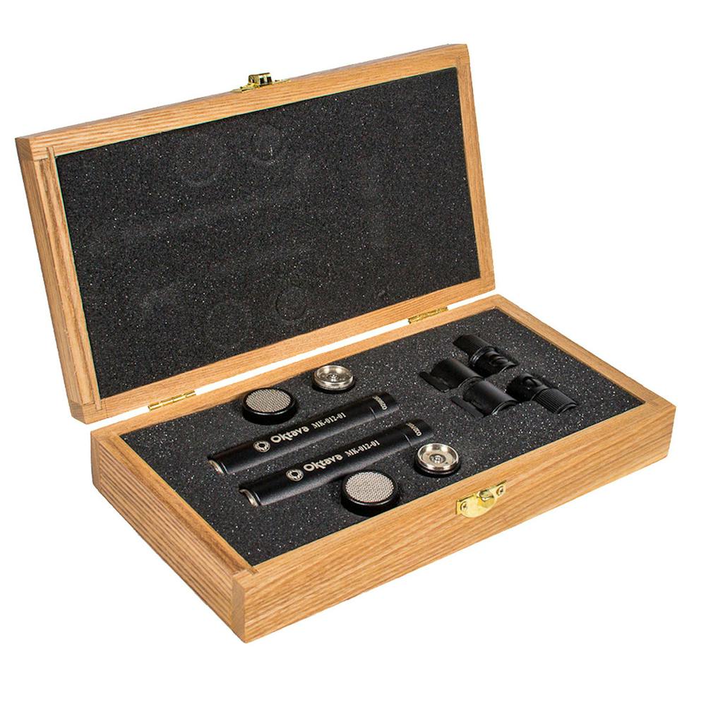 Oktava MK-012-01 stereo pair condenser microphone in Black with Wooden Box One capsule per Mic