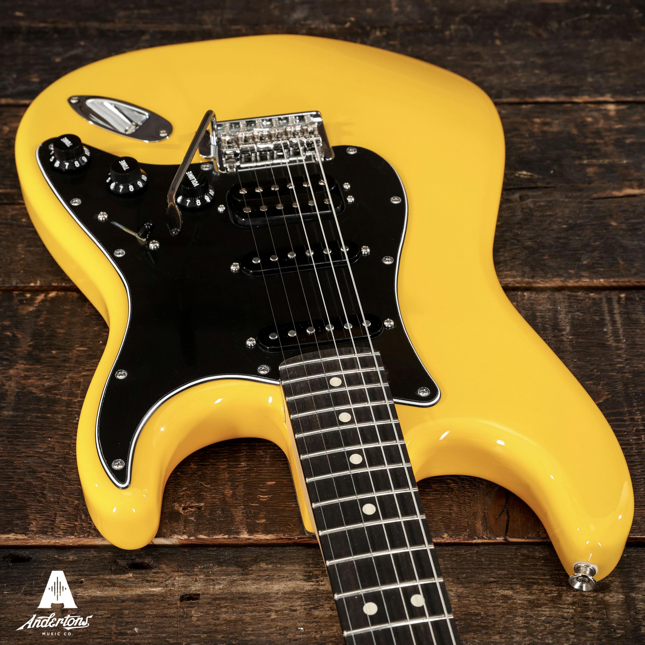 yellow and black stratocaster