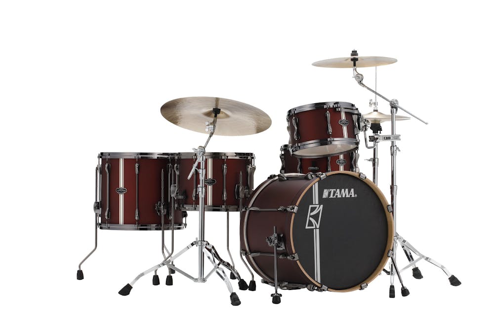 Tama Superstar Hyper Drive Maple Shell Pack 12x7, 14x10 Duo Snare, 16x14, 20x16 in Satin Burgundy Stripe