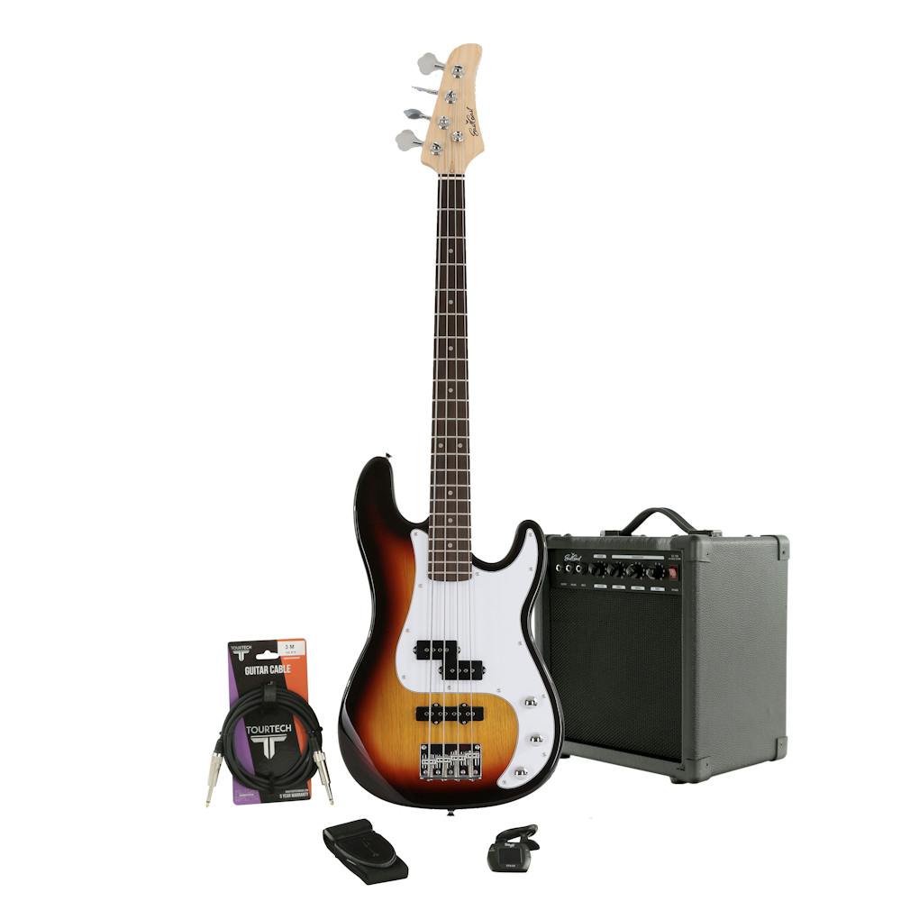 EastCoast PJ4 Electric Bass Guitar Starter Pack in Sunburst with 15W Amp & Accessories