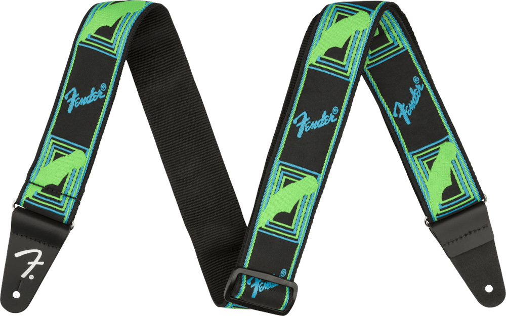 Fender Neon Monogrammed Strap in Green and Blue