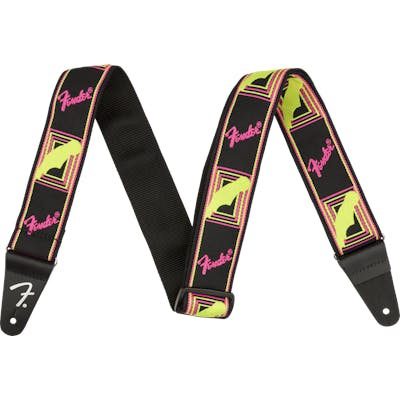 Fender Neon Monogrammed Strap in Yellow and Pink