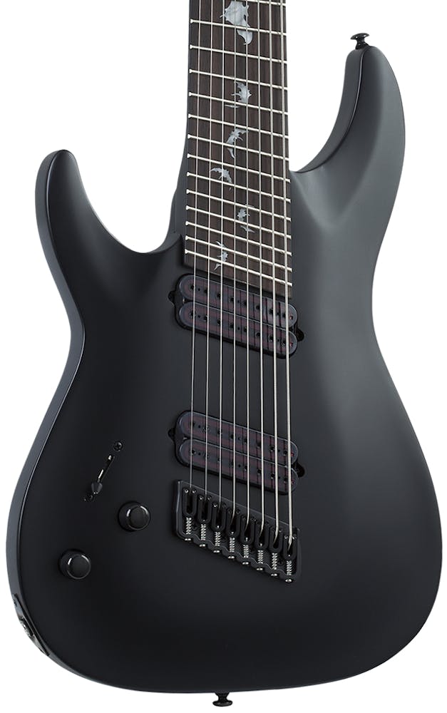 Schecter Damien-8 Multiscale 8-String Left Handed Electric Guitar in Satin Black
