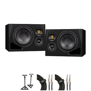 ADAM Audio A8H Studio Monitor Bundle with speaker stands and cables