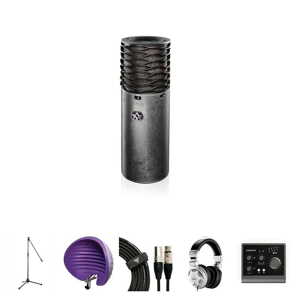 Aston Spirit Microphone & Audient ID4 with Aston Halo, Headphones, Mic Stand & Cable