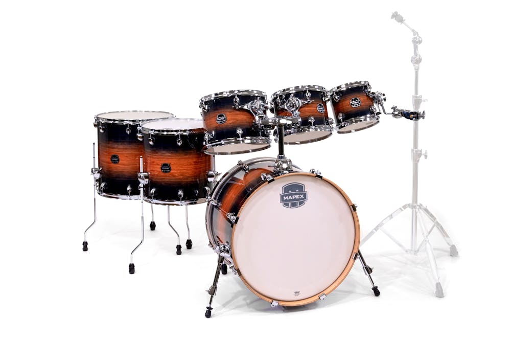 Limited Edition Mapex Armory Shell Pack 8x7, 10x8, 12x9, 14x14, 16x16, 22x18 in Caribbean Burst with Drilled Bass Drum