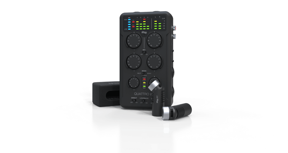 iRig Pro Quattro I/O Deluxe 4 Input Professional Field Recording Interface and Mixer with Mics and Accessories