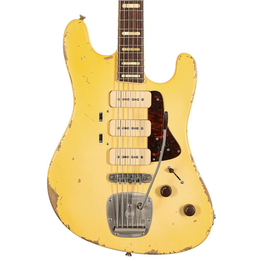 Castedosa Conchers Baritone Electric Guitar in Aged Burnt Marshmallow with TS 90s Pickups & Fuzz/Octave Circuit