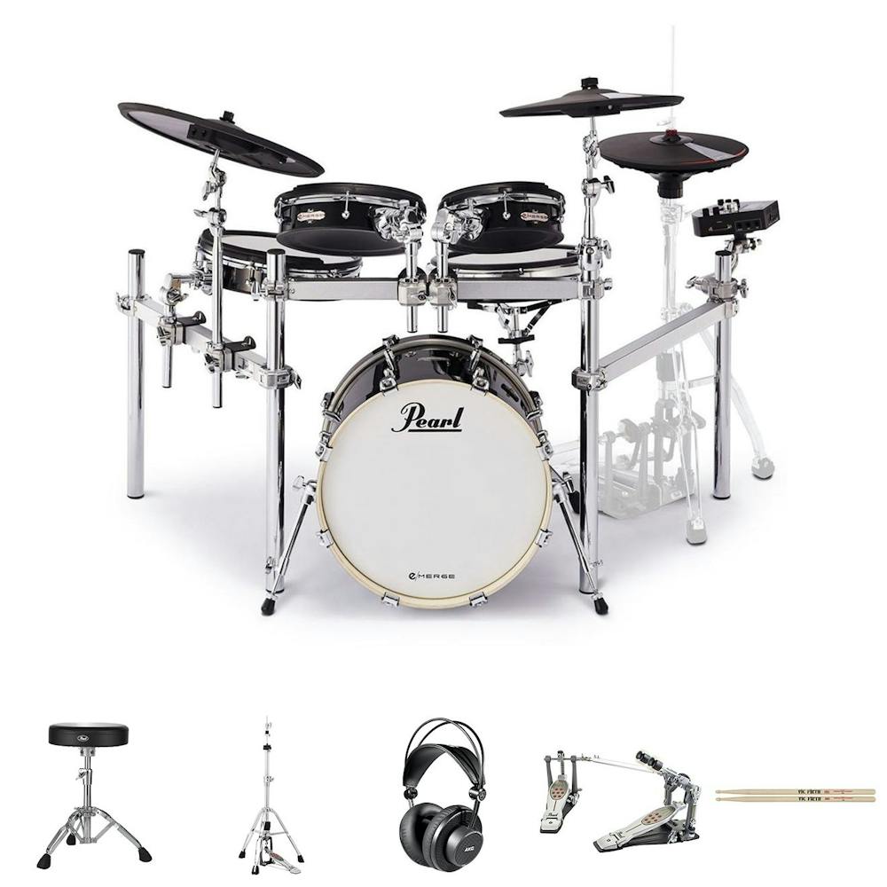 Pearl eMerge Hybrid Kit Bundle with Double Pedal, HH Stand, Headphones, Stool & Sticks