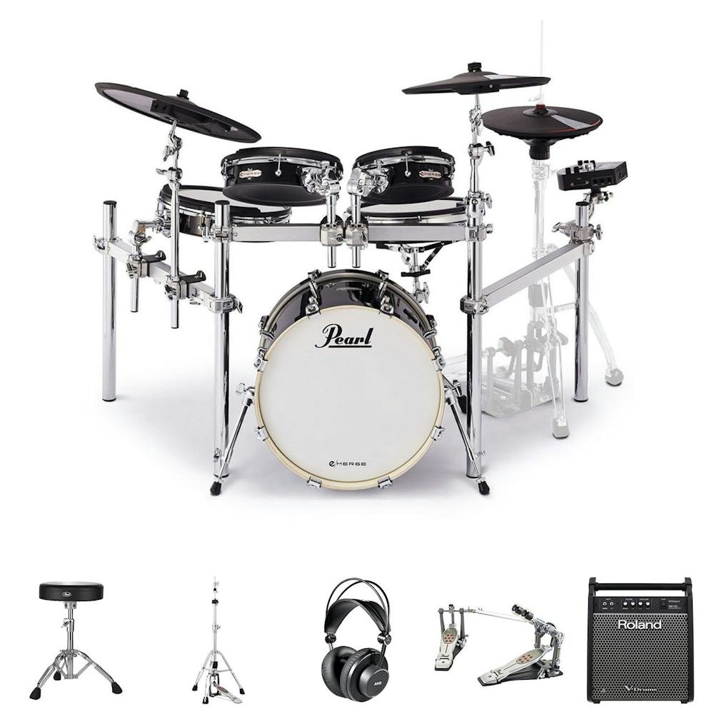 Pearl eMerge Hybrid Kit Bundle with Double Pedal, 80W Amp, HH Stand, Headphones, Stool & Sticks