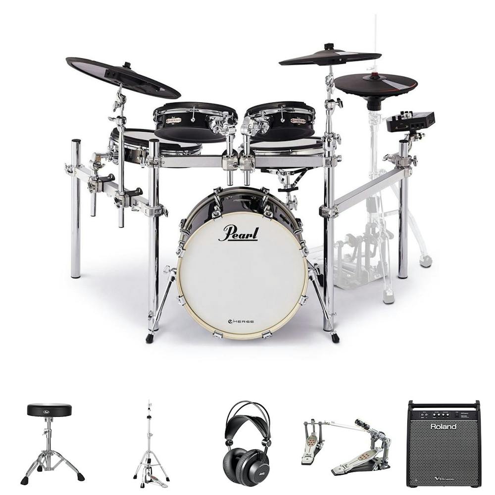 Pearl eMerge Hybrid Kit Bundle with Double Pedal, 180W Amp, HH Stand, Headphones, Stool & Sticks