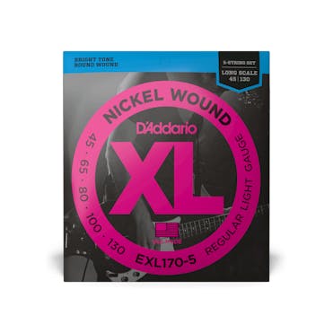 D'Addario Nickel Wound 45-130 5-String Long Scale Bass Guitar Strings - Light