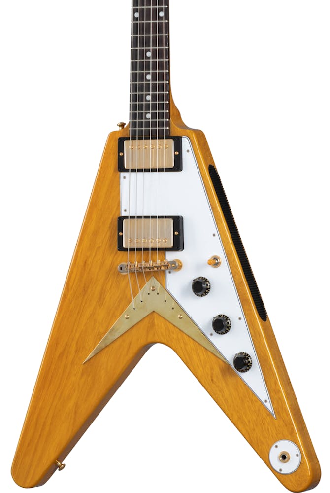 Gibson Custom Shop 1958 Korina Flying V VOS (White Pickguard) Electric Guitar in Natural