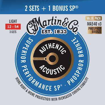 Martin Authentic Acoustic Superior Performance Phosphor Bronze Strings Light 12 - 54: 3 Pack