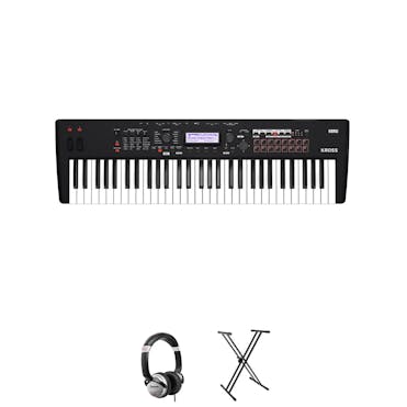 Korg Kross 61 MK2 Black Bundle with Keyboard Stand & Headphones