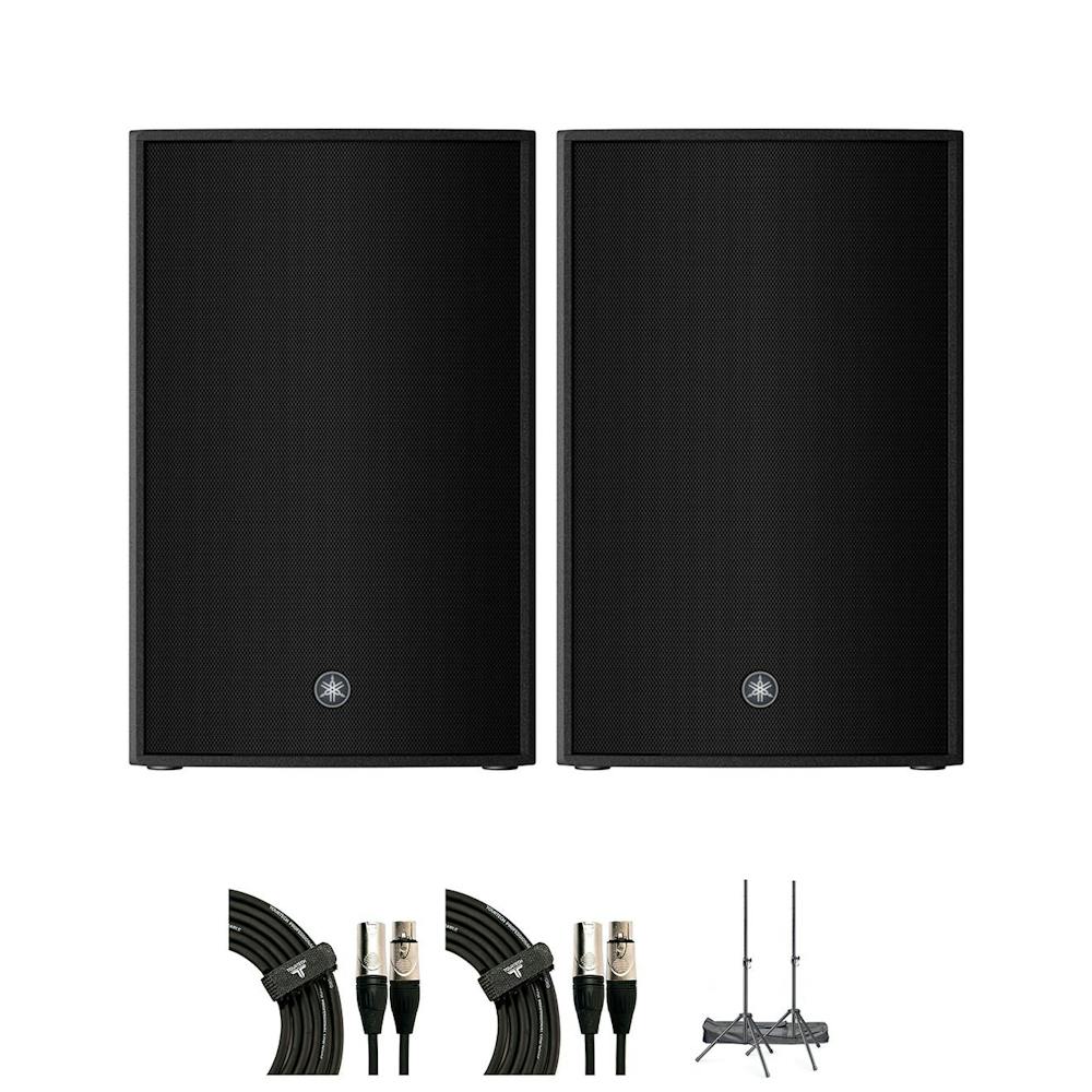 Yamaha DZR12 Pair PA Speaker Bundle with Stands and Cables