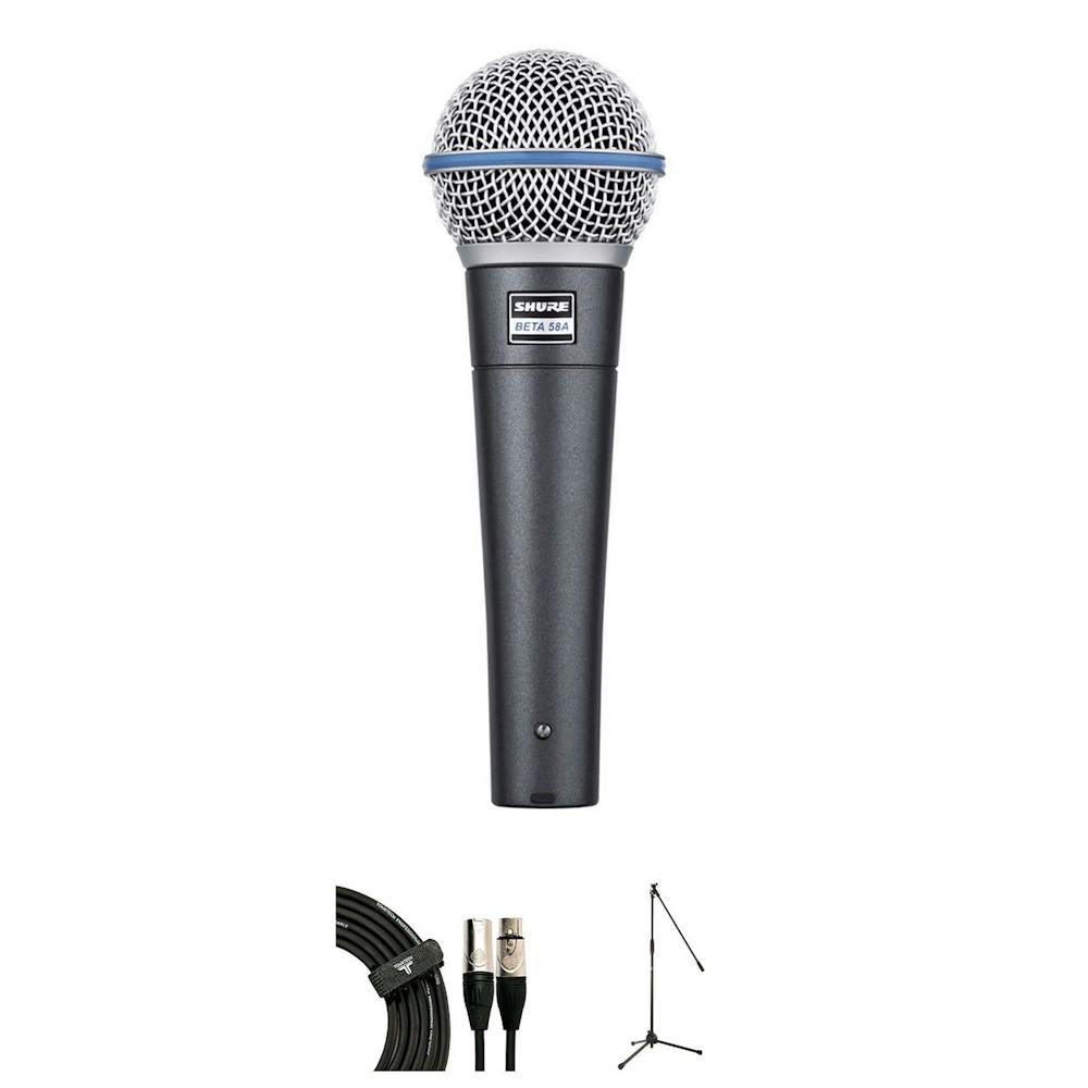 Shure Beta 58A Microphone Bundle with Tour Tech Mic Stand & XLR Cable