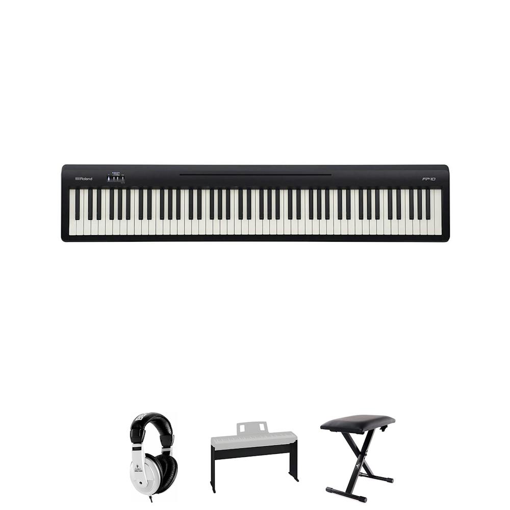 Roland FP10 Piano Bundle With Wooden Frame, Headphones and Bench