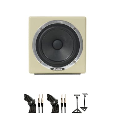 Avantone Mixcube Active Full-Range Studio Monitor Bundle in Cream with Stands and Cables