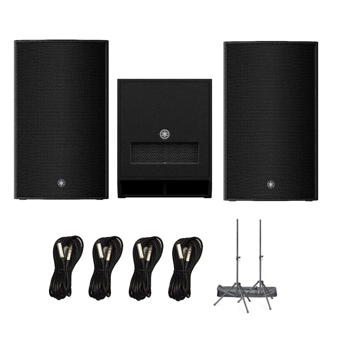 Yamaha DZR15 15 PA Speakers, DXS15 MK2 Subwoofer with Cables and Speaker  Stands - Andertons Music Co.