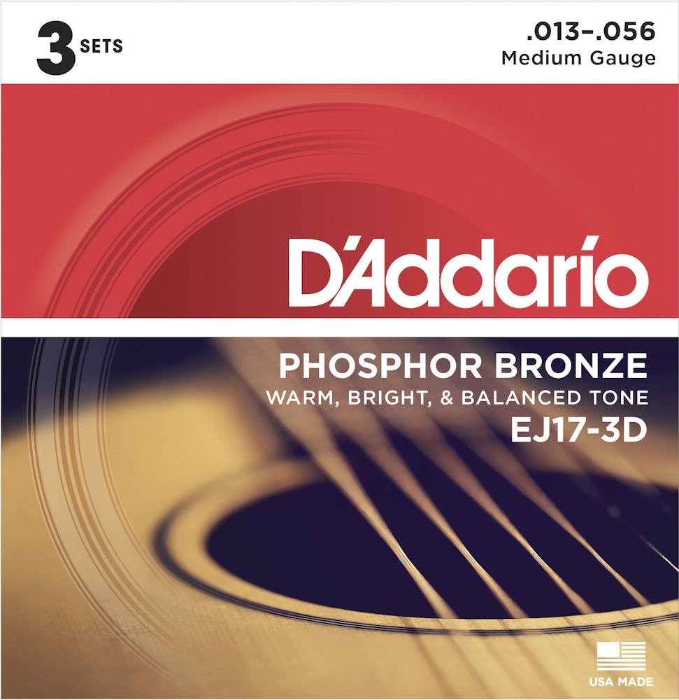 D'Addario EJ17 3 Pack Phosphor Bronze Medium Set Acoustic Guita
