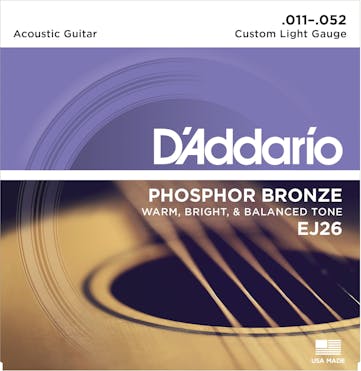 D'Addario EJ26 Phosphor Bronze 11-52 Custom Light Set