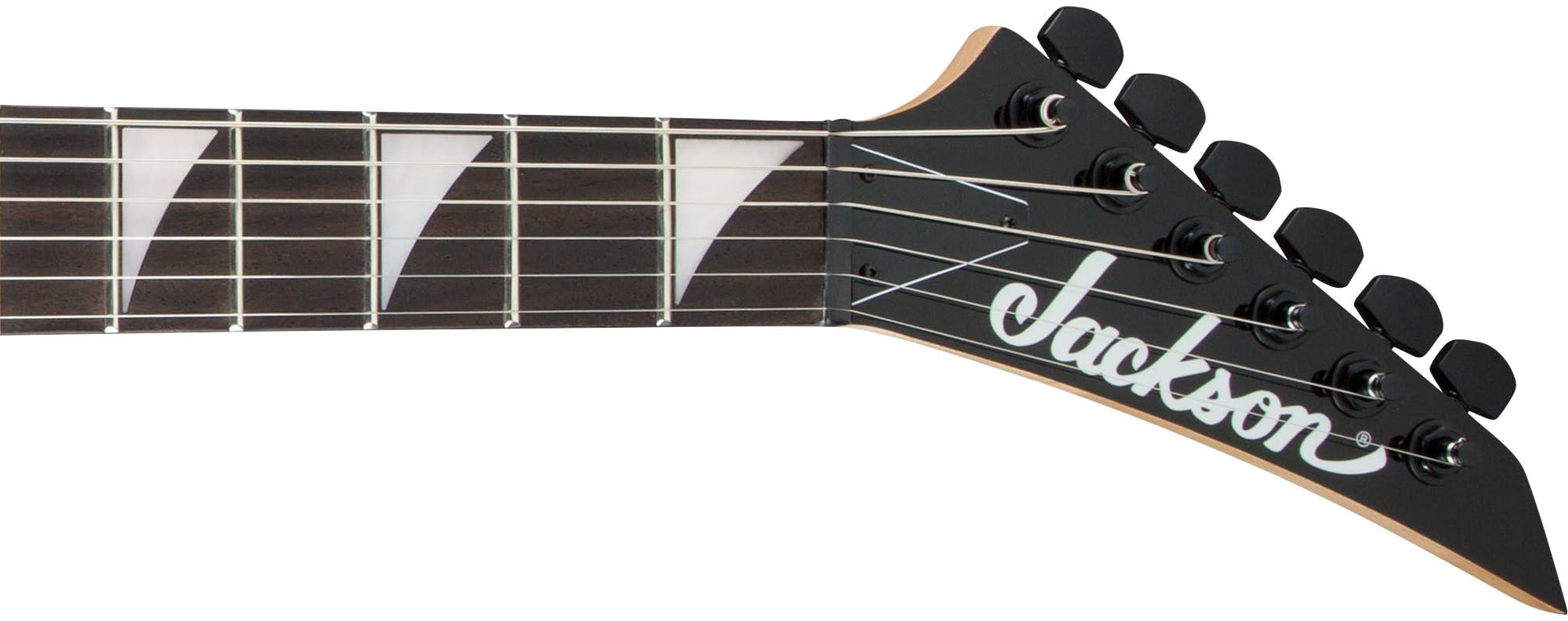 A Jackson Headstock: not a single string passes through its (non-locking) nut without deviation.