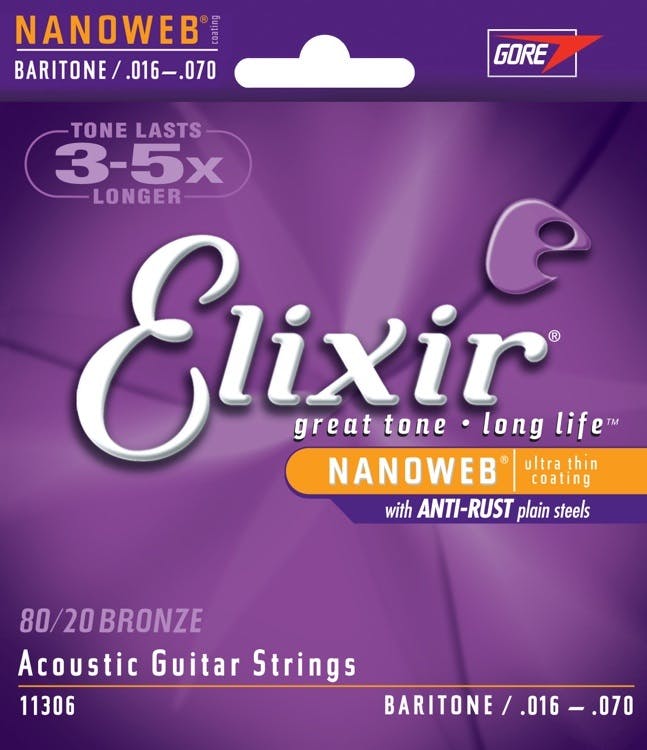 Elixir 80 20 Nanoweb 16 70 Baritone Acoustic Guitar Strings