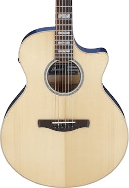 Ibanez AE390-NTA Acoustic Guitar with Cutaway in Natural with Aqua Blue Back and Sides