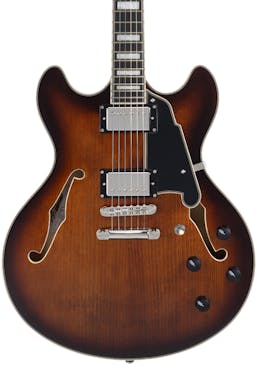 D'Angelico Premier DC Double Cutaway Stopbar Electric Guitar in Brown Burst