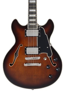 D'Angelico Premier Mini DC Double Cutaway Stopbar Electric Guitar in Brown Burst