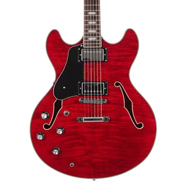 Sire Larry Carlton H7 Left Handed Semi-Hollow Electric Guitar in See Through Red