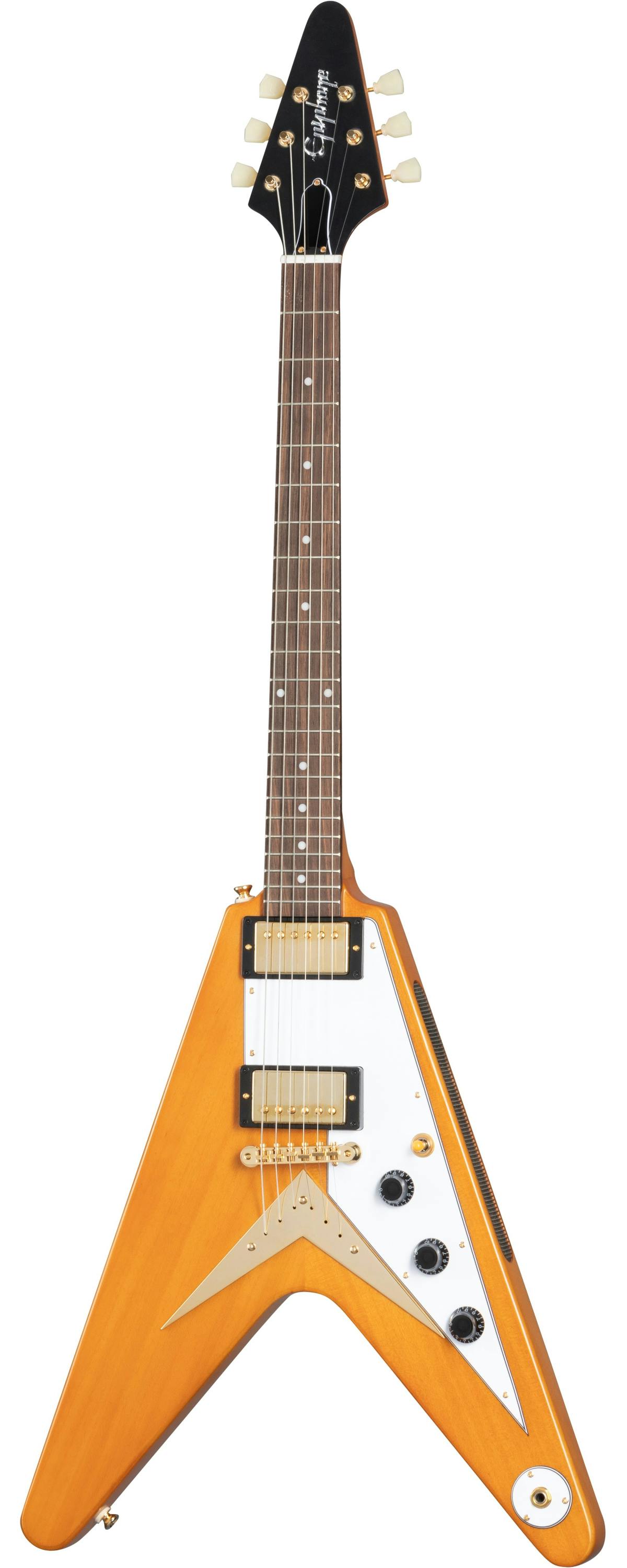 Epiphone 1958 Korina Flying V Electric Guitar in Aged Natural with White  Pickguard - Andertons Music Co.