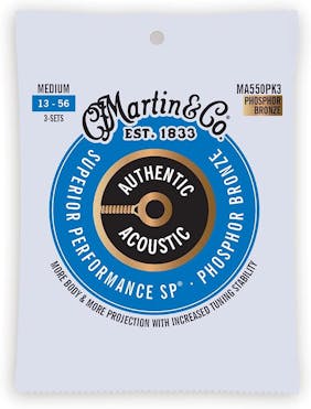 Martin Authentic Acoustic Superior Performance Phosphor Bronze Strings Medium 13 - 56: 3 Pack