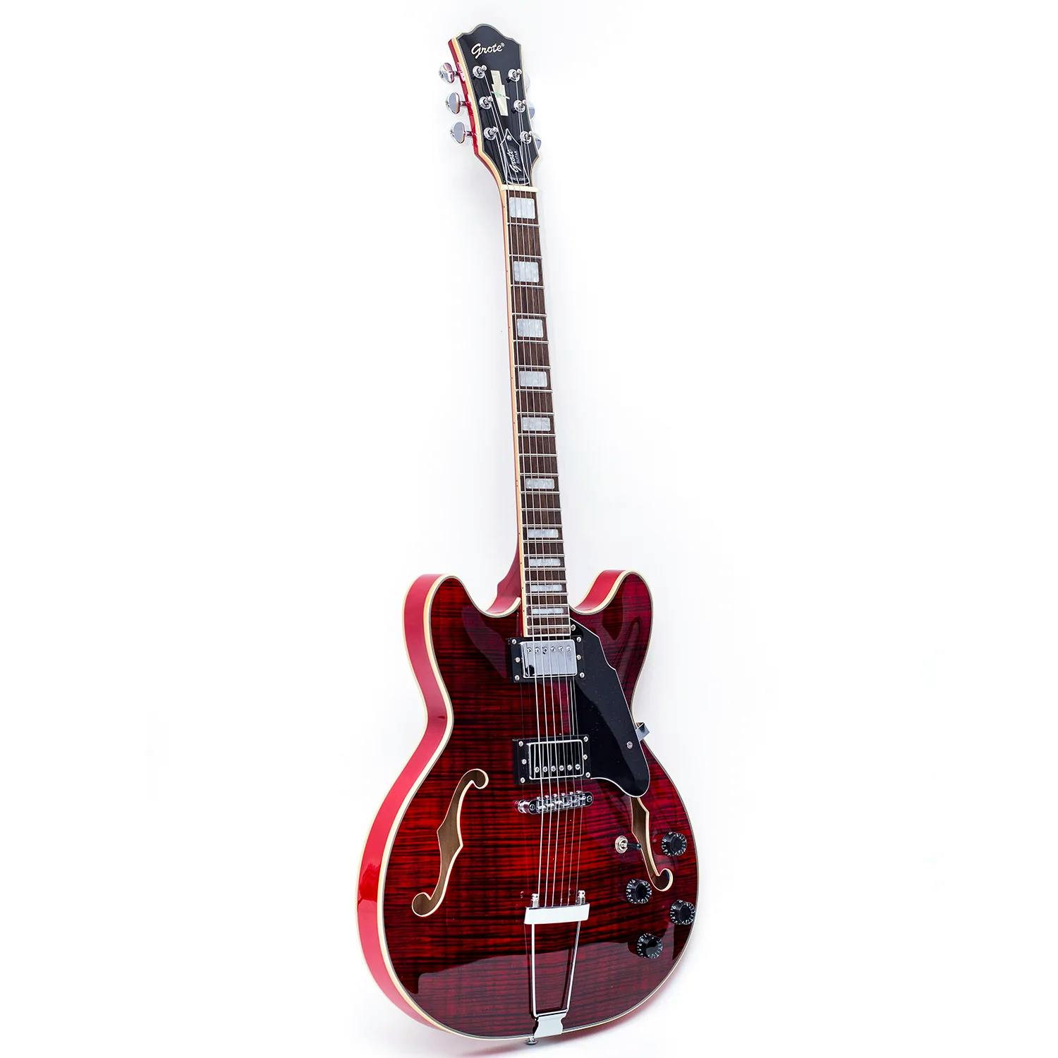 Grote G35 Semi Hollow Electric Guitar In Trans Red With Flamed Maple Top Andertons Music Co