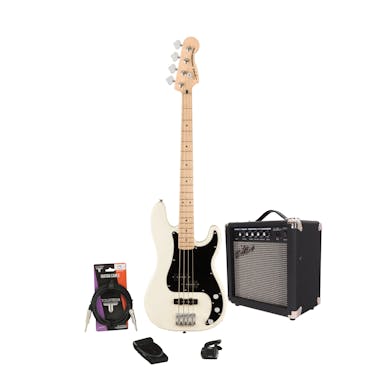 Squier Affinity PJ in Olympic White Bass Starter Pack with 15w Amp and Accessories