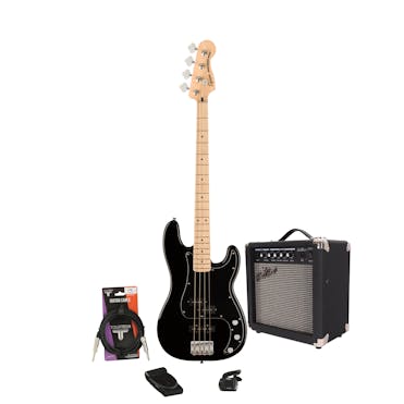 Squier Affinity PJ in Black Bass Starter Pack with 15w Amp and Accessories