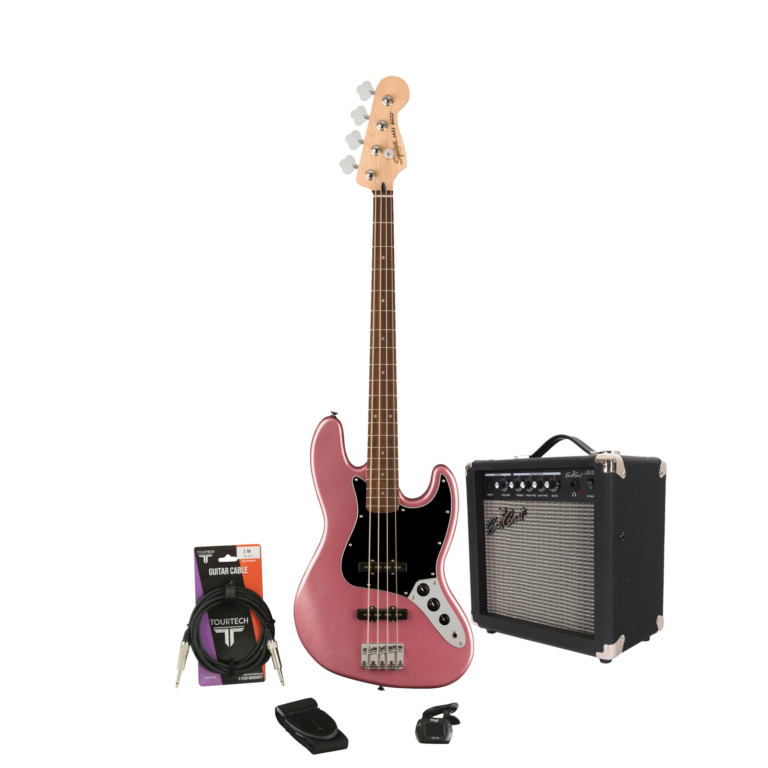 Squier Affinity Jazz in Burgundy Mist Bass Starter Pack with Amp