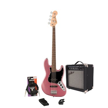 Squier Affinity Jazz in Burgundy Mist Bass Starter Pack with 15w Amp and Accessories