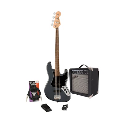 Squier Affinity Jazz in Charcoal Frost Metallic Bass Starter Pack with 15W Amp and Accessories