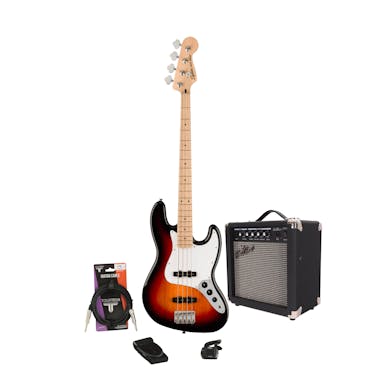 Squier Affinity Jazz in 3 Colour Sunburst Bass Starter Pack with 15w Amp and Accessories