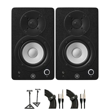 Yamaha HS3 Studio Monitors in Black (Pair) bundle with monitor stands and cables