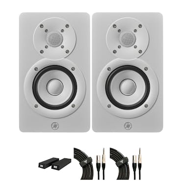 Yamaha HS3 Studio Monitors in White (Pair) bundle with foam pads and cables