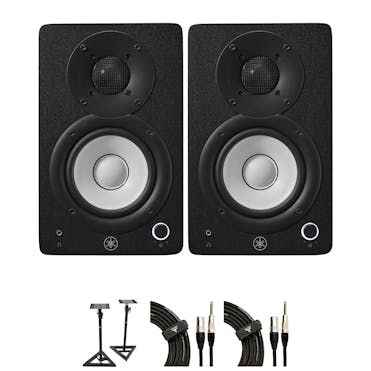 Yamaha HS4 Studio Monitors in Black (Pair) bundle with monitor stands and cables